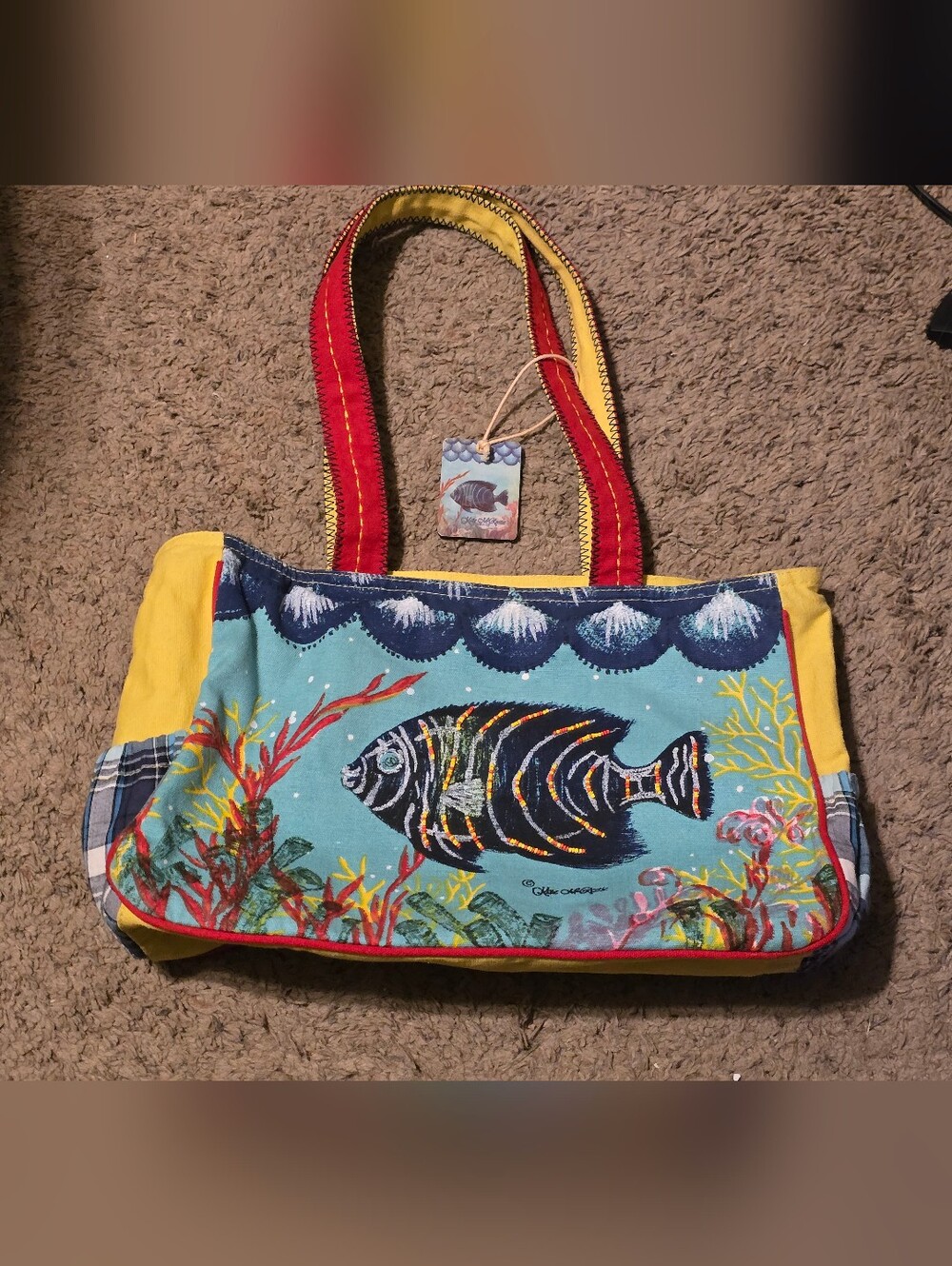 Kate McRostie Tote Bag Purse Fish Nautical Colorful Canvas Shoulder Bag Pockets